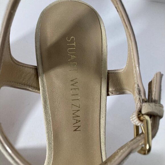 Womens Stuart Weitzman Suede Tan Gold Heeled Sandals 9N - Picture 8 of 10